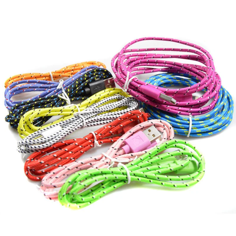 6ft long charging cable Nylon Fabric Braided Cable for iphone for android for type c