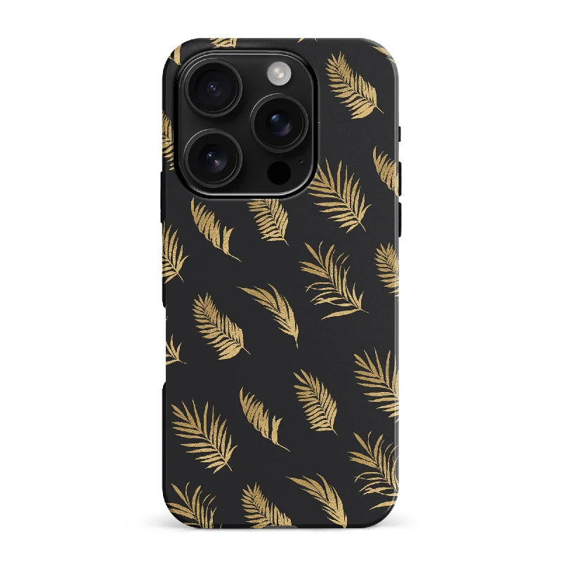 Gold Fern Leaves Floral Phone Case - Black