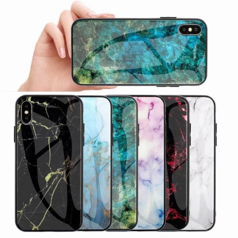 Marble design Hard Tempered Glass phone case for iphones