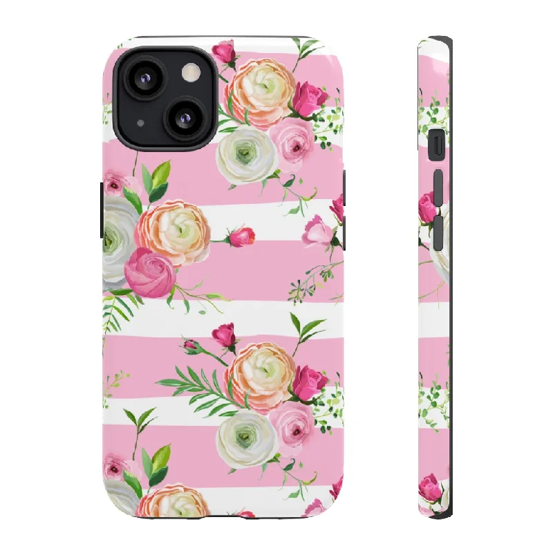 Pink Roses and Ranunculus Flowers - Protective Phone Case