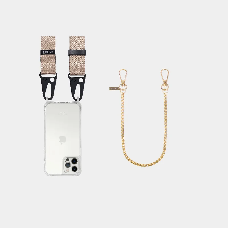 Clear Phone Case + Gold-Plated Wristlet + Nude Crossbody Lanyard