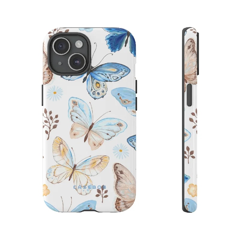 Flying Butterflies, Blue and Yellow iPhone case - Protective Phone Case