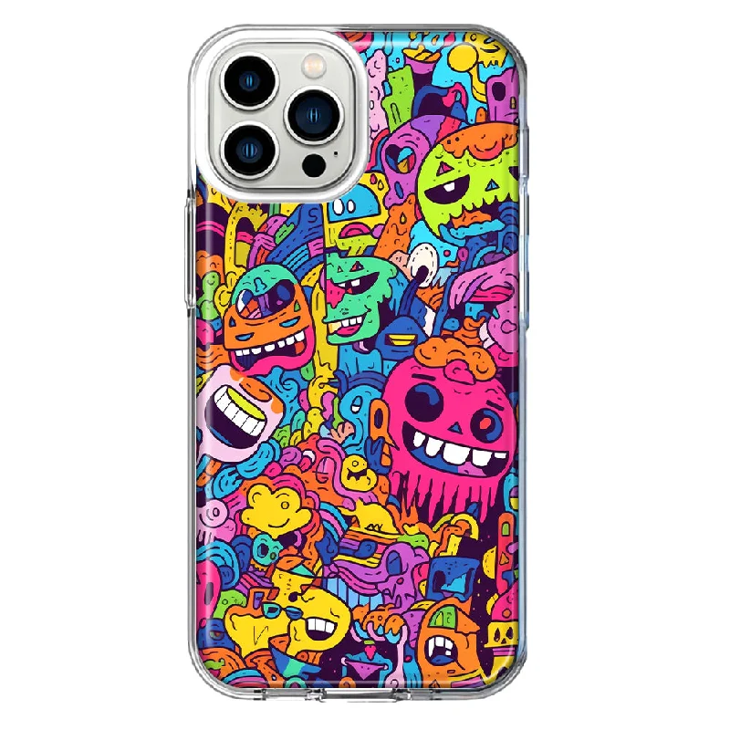 For Apple iPhone 11 Pro Max Psychedelic Trippy Happy Characters Pop Art Design Hybrid Protective Phone Case Cover