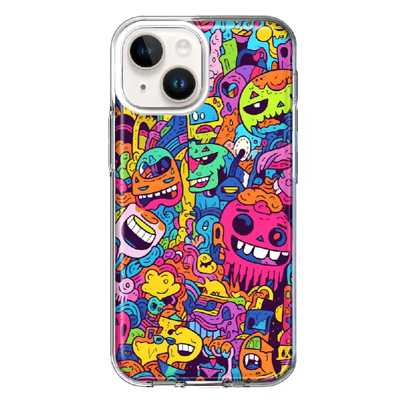 For Apple iPhone 13 Mini Psychedelic Trippy Happy Characters Pop Art Design Hybrid Protective Phone Case Cover