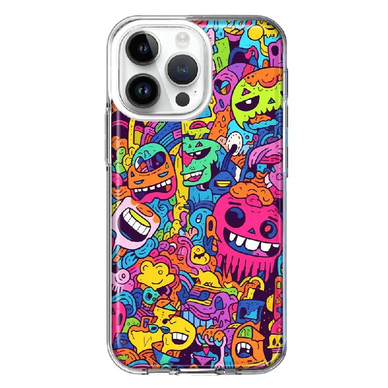 For Apple iPhone 14 Pro Max Psychedelic Trippy Happy Characters Pop Art Design Hybrid Protective Phone Case Cover