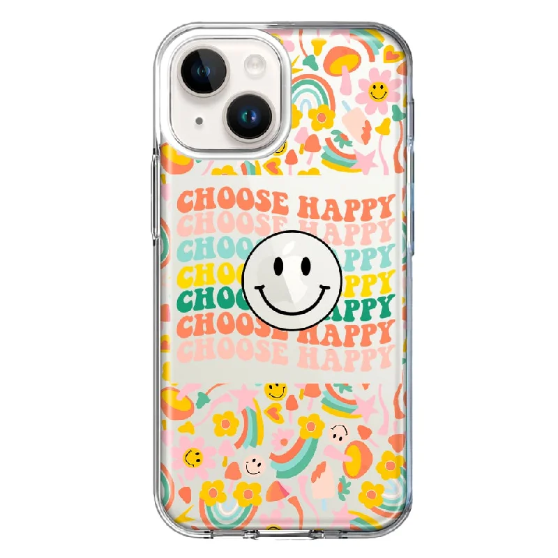 For Apple iPhone 15 Choose Happy Smiley Face Retro Vintage Groovy 70s Style Case Cover