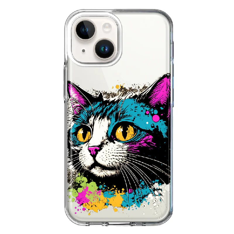 For Apple iPhone 15 Cool Cat Oil Paint Pop Art Case Cover