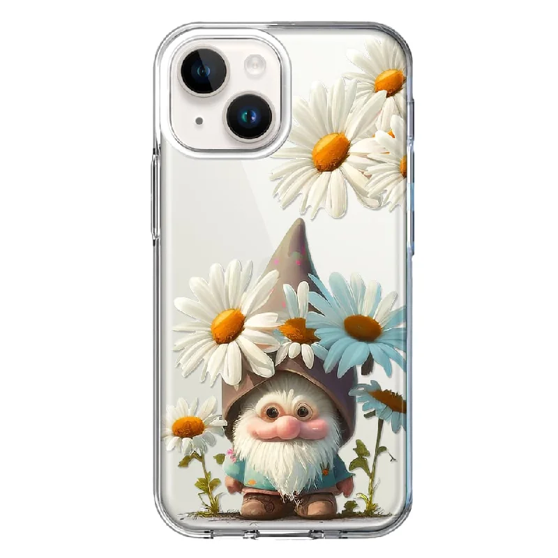 For Apple iPhone 15 Cute Gnome White Daisy Flowers Floral Case Cover