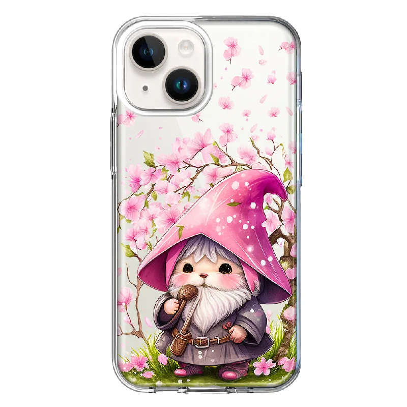 For Apple iPhone 15 Cute Pink Cherry Blossom Gnome Spring Floral Flowers Case Cover