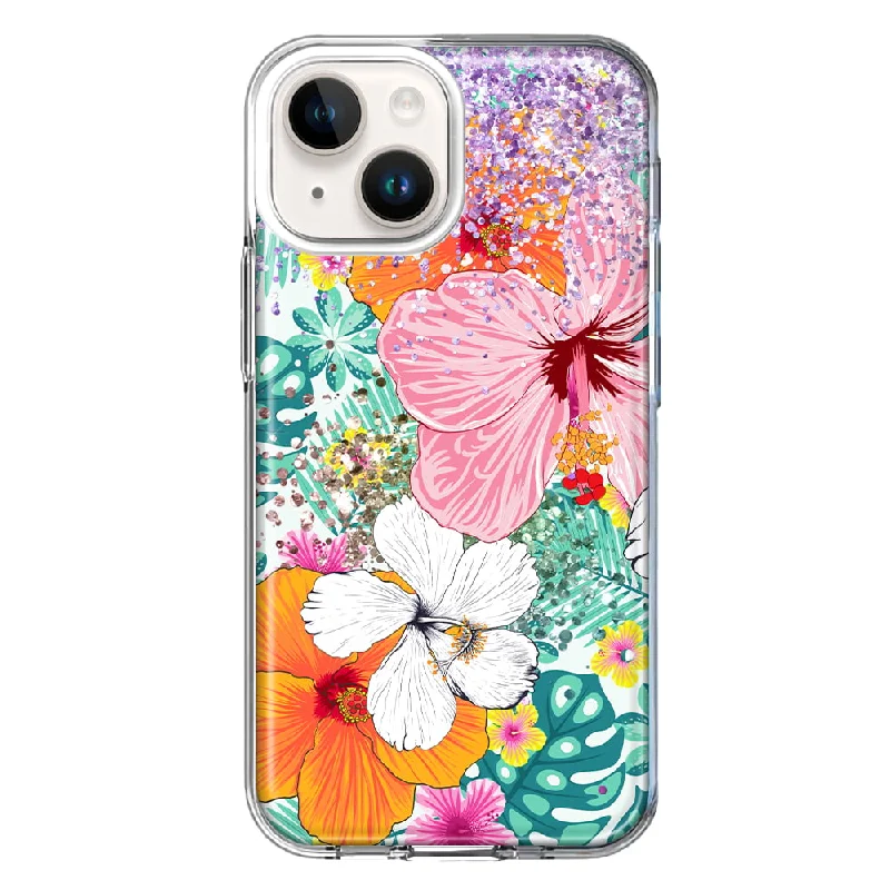 For Apple iPhone 15 Hawaiian Vibes Hibiscus Flowers Monstera Vacation Summer Case Cover