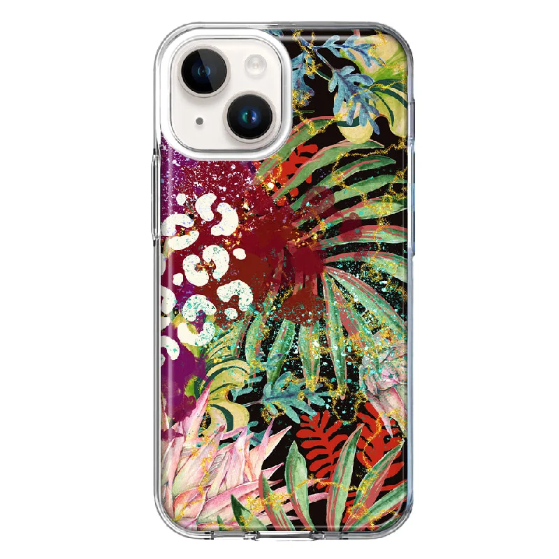 For Apple iPhone 15 Leopard Tropical Flowers Vacation Dreams Hibiscus Floral Case Cover