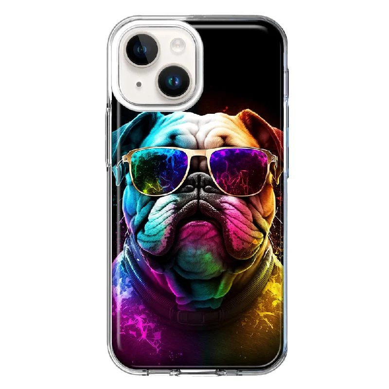 For Apple iPhone 15 Neon Rainbow Glow Bulldog Case Cover