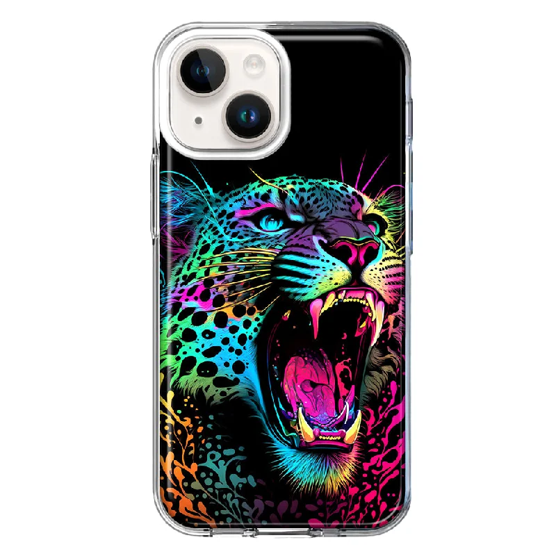 For Apple iPhone 15 Neon Rainbow Glow Colorful Leopard Case Cover