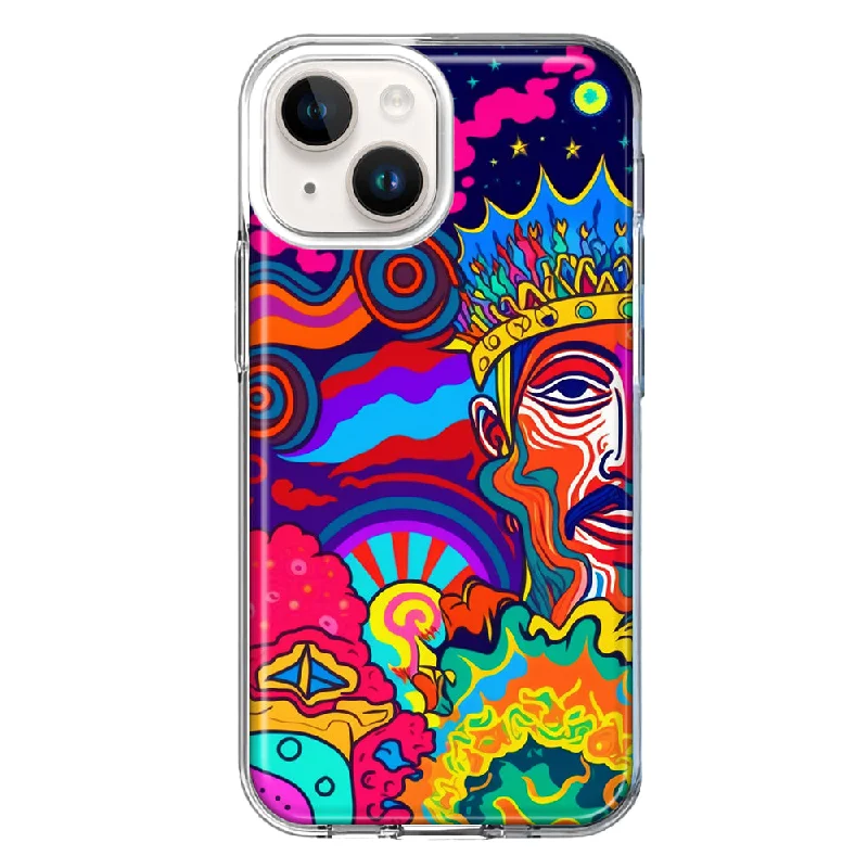 For Apple iPhone 15 Neon Rainbow Psychedelic Indie Hippie Indie King Case Cover