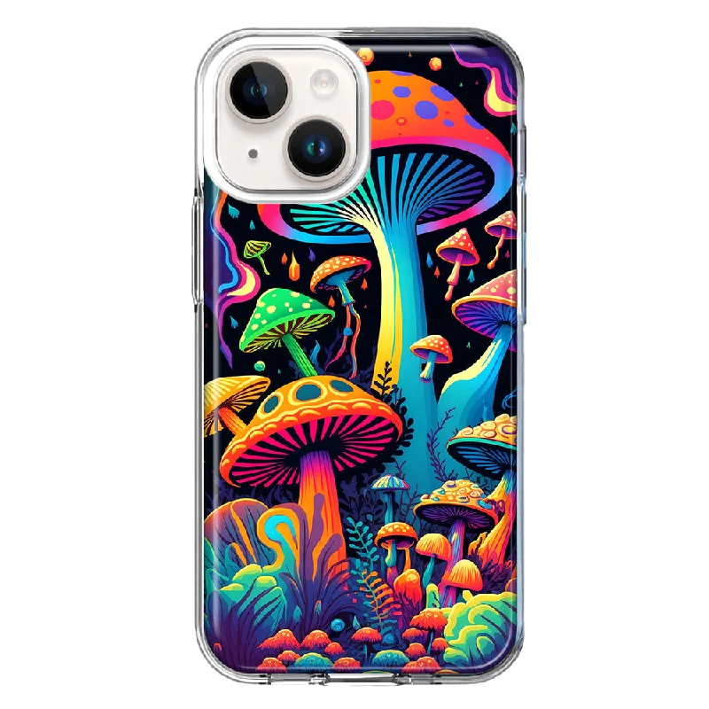 For Apple iPhone 15 Neon Rainbow Psychedelic Indie Hippie Mushrooms Case Cover