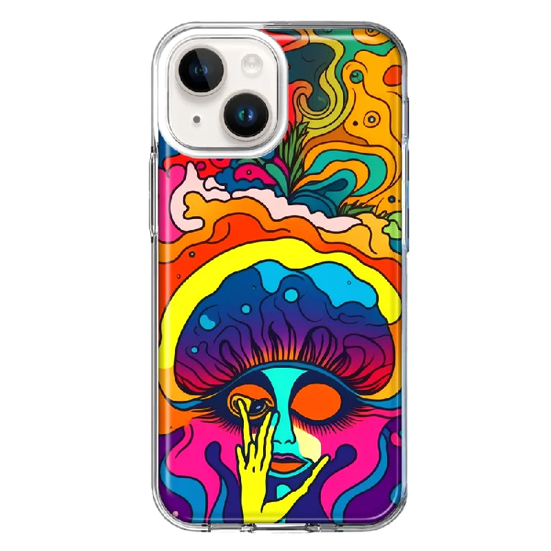 For Apple iPhone 15 Neon Rainbow Psychedelic Trippy Hippie Big Brain Case Cover