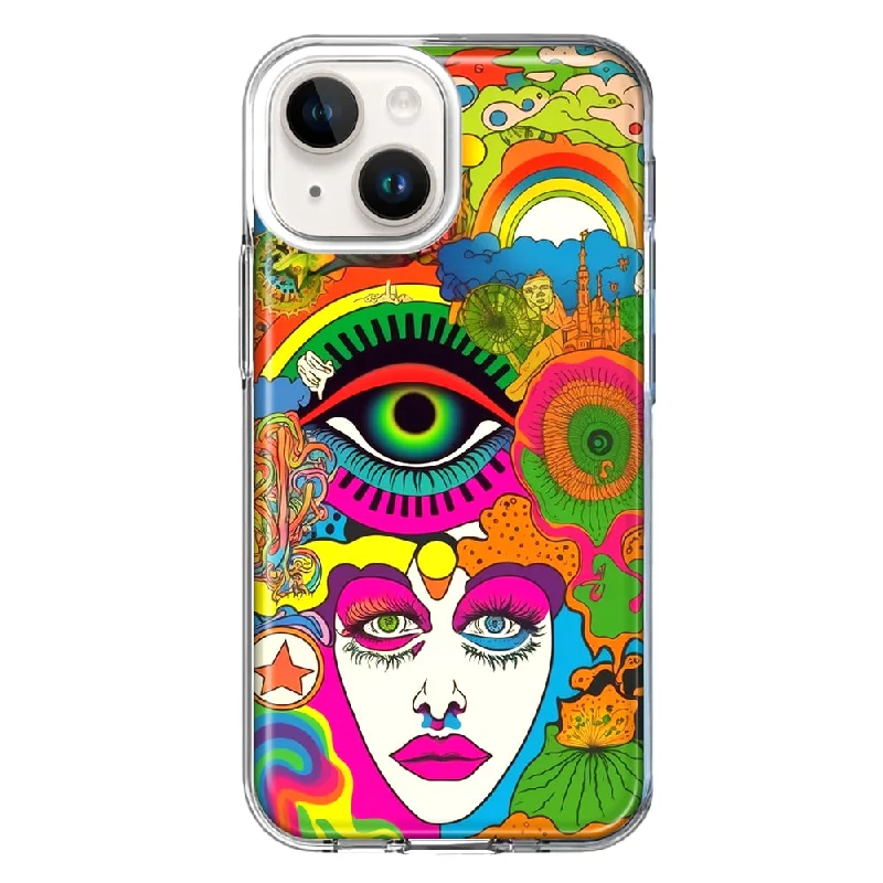 For Apple iPhone 15 Neon Rainbow Psychedelic Trippy Hippie Daydream Case Cover