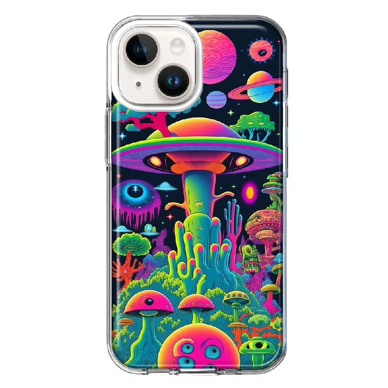 For Apple iPhone 15 Neon Rainbow Psychedelic UFO Alien Planet Case Cover