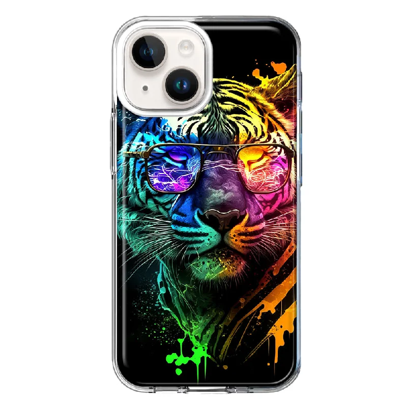 For Apple iPhone 15 Neon Rainbow Swag Tiger Case Cover