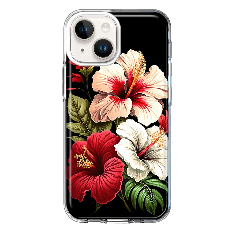 For Apple iPhone 15 Pink Red Hibiscus Wild Flowers Floral Case Cover