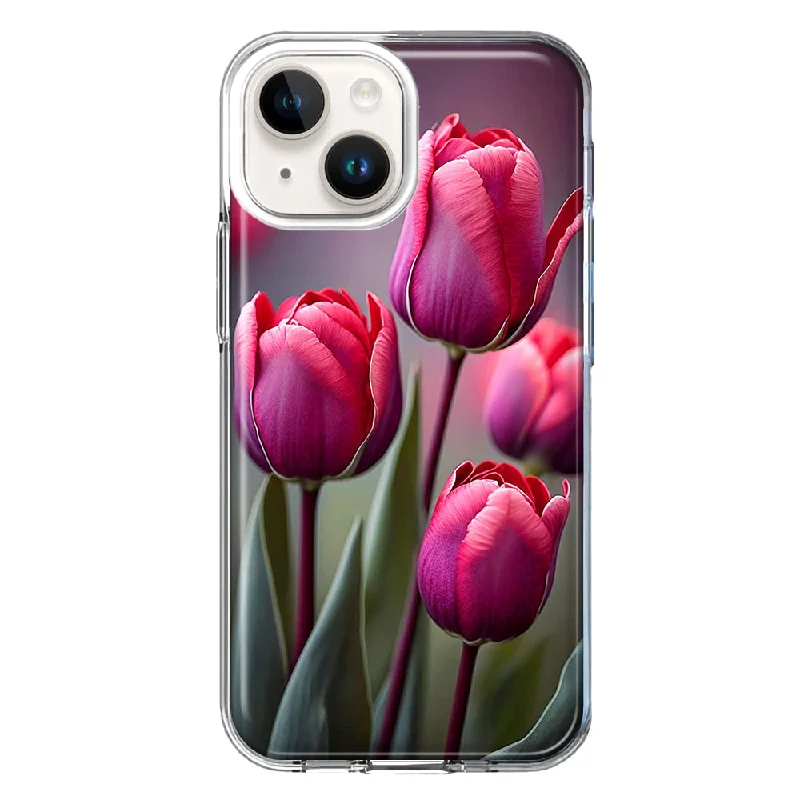 For Apple iPhone 15 Pink Tulip Flowers Floral Case Cover