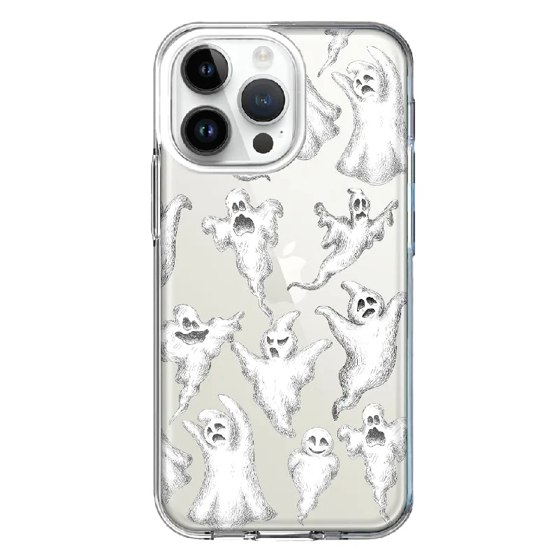 For Apple iPhone 15 Pro Cute Halloween Spooky Floating Ghosts Horror Scary Design Hybrid Protective Phone Case Cover