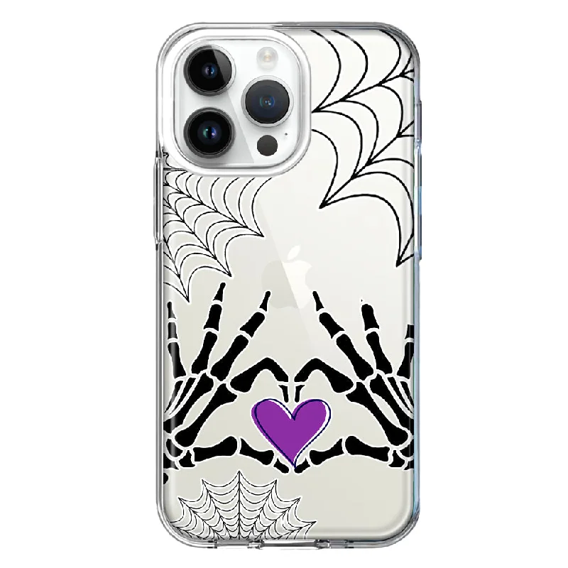 For Apple iPhone 15 Pro Halloween Skeleton Heart Hands Spooky Spider Web Design Hybrid Protective Phone Case Cover