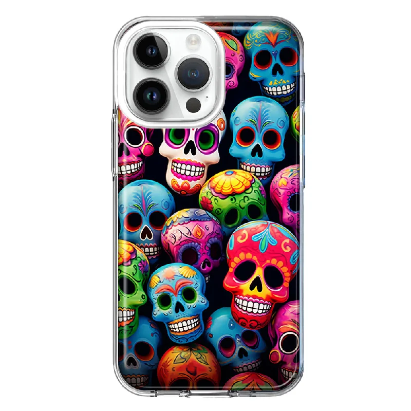 For Apple iPhone 15 Pro Halloween Spooky Colorful Day of the Dead Skulls Design Hybrid Protective Phone Case Cover