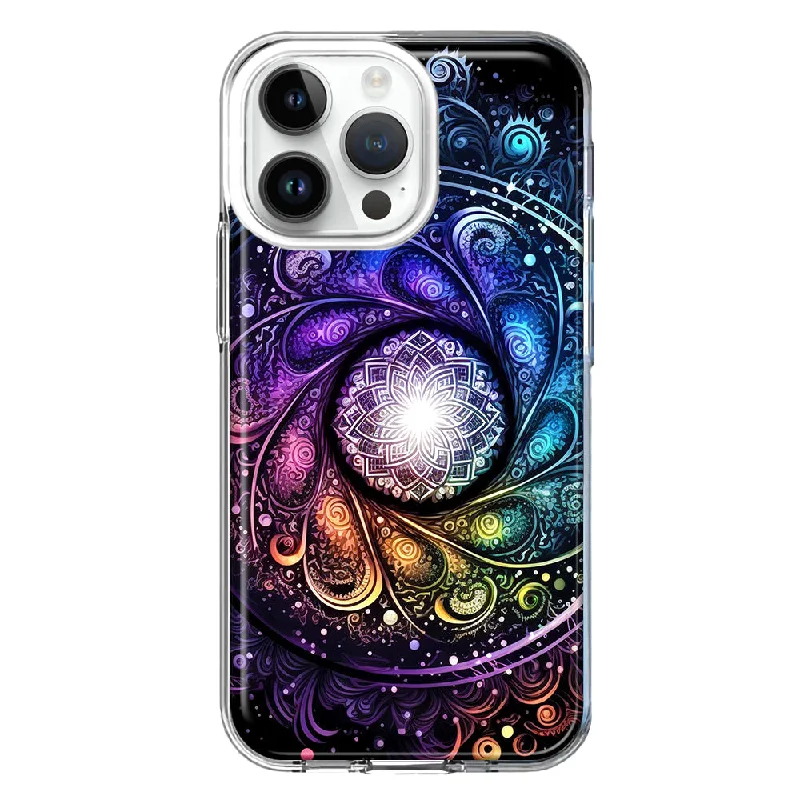 For Apple iPhone 15 Pro Mandala Geometry Abstract Galaxy Pattern Design Hybrid Protective Phone Case Cover