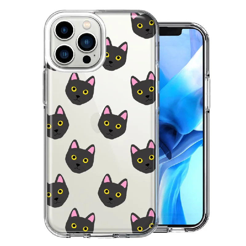 For Apple iPhone 15 Pro Max Black Cats Polkadots Design Double Layer Phone Case Cover