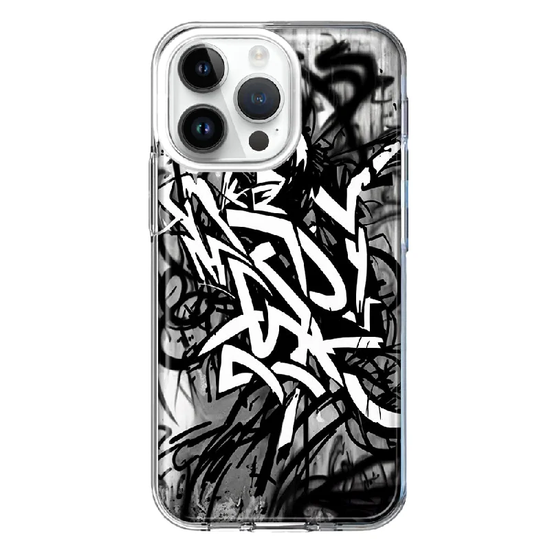 For Apple iPhone 15 Pro Max Black White Urban Graffiti Design Hybrid Protective Phone Case Cover