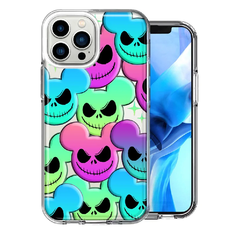 For Apple iPhone 15 Pro Max Bright Rainbow Nightmare Skulls Spooky Season Halloween Design Double Layer Phone Case Cover