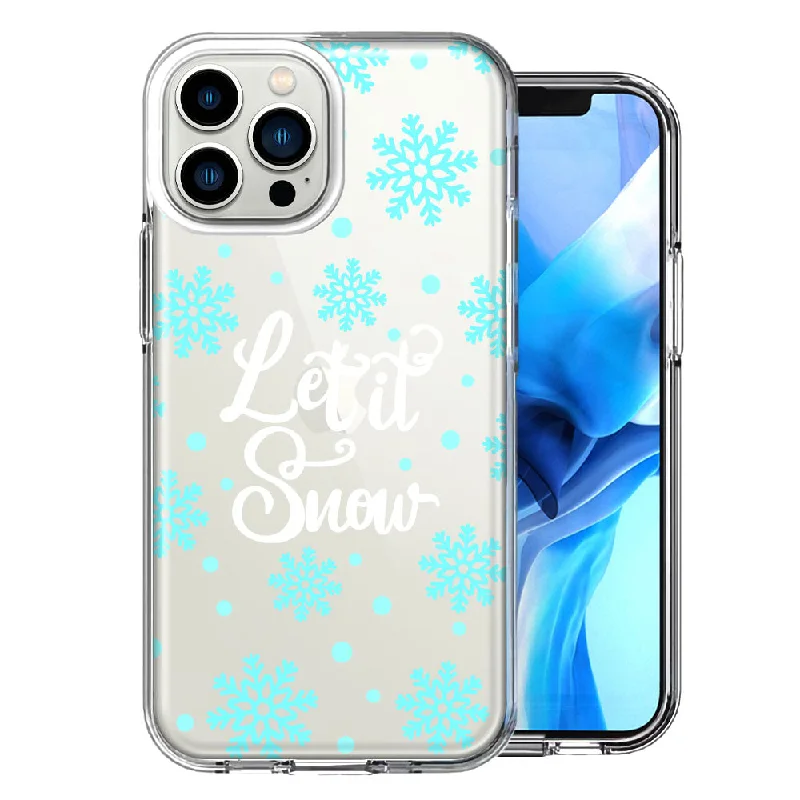 For Apple iPhone 15 Pro Max Christmas Holiday Let It Snow Winter Blue Snowflakes Design Double Layer Phone Case Cover