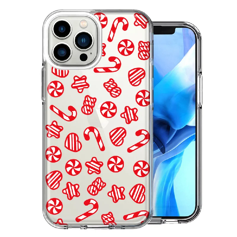 For Apple iPhone 15 Pro Max Christmas Winter Red White Peppermint Candies Swirls Candycanes Design Double Layer Phone Case Cover