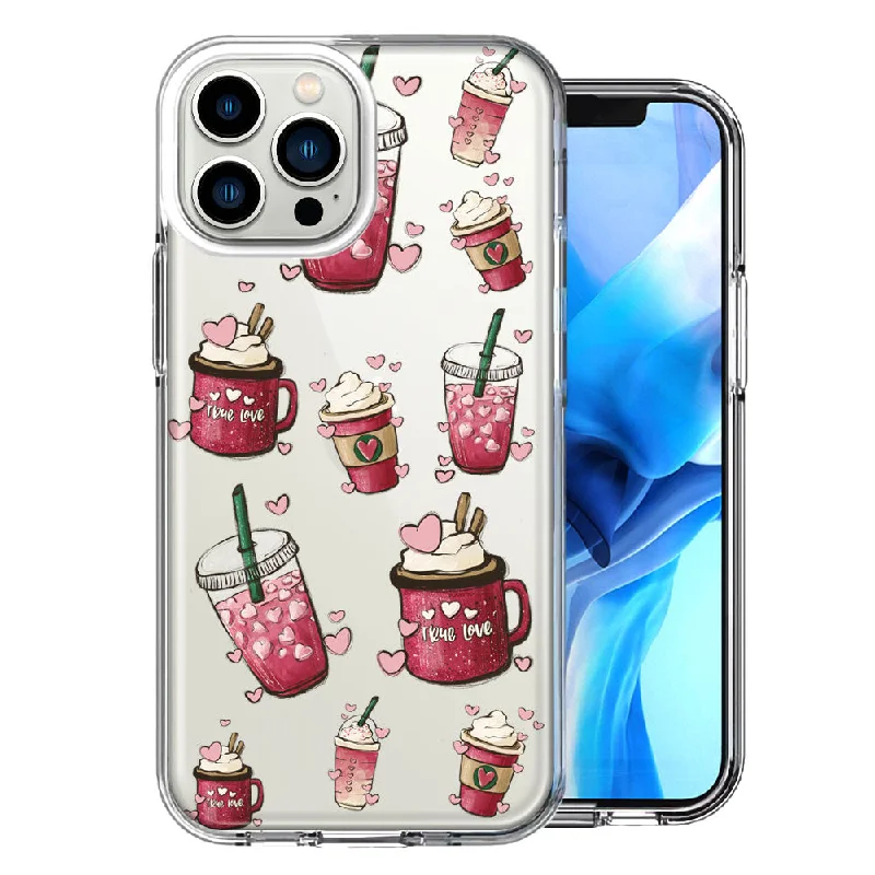 For Apple iPhone 15 Pro Max Coffee Lover Valentine's Hearts Pink Drink Latte Design Double Layer Phone Case Cover