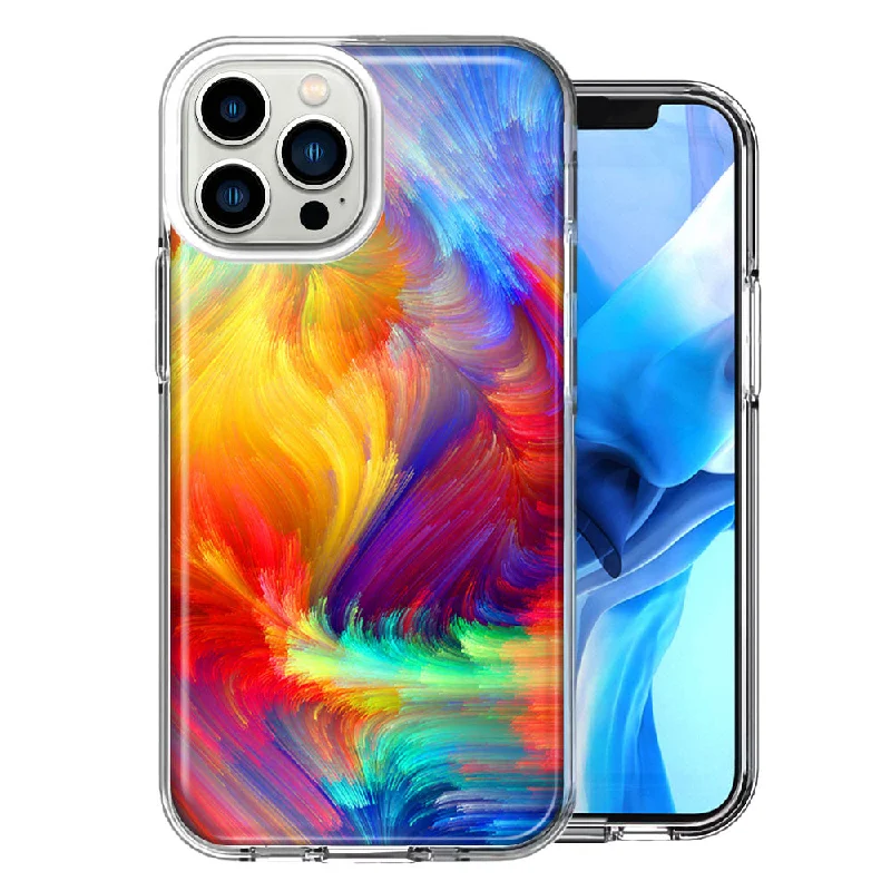 For Apple iPhone 15 Pro Max Colorful Feather Paint Double Layer Phone Case Cover