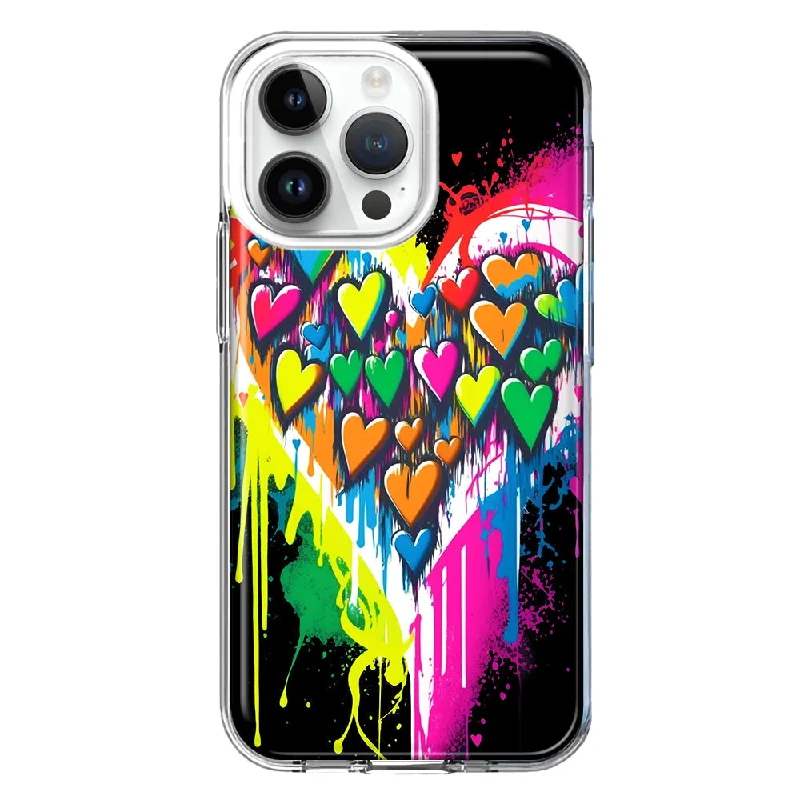 For Apple iPhone 15 Pro Max Colorful Rainbow Hearts Love Graffiti Painting Design Hybrid Protective Phone Case Cover