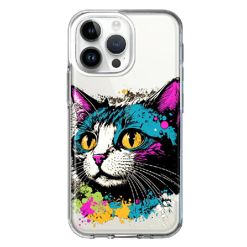 For Apple iPhone 15 Pro Max Cool Cat Oil Paint Pop Art Hybrid Protective Phone Case Cover