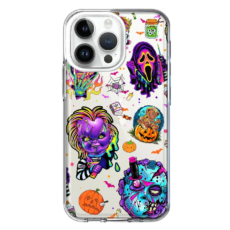 For Apple iPhone 15 Pro Max Cute Halloween Spooky Horror Scary Neon Characters Design Hybrid Protective Phone Case Cover