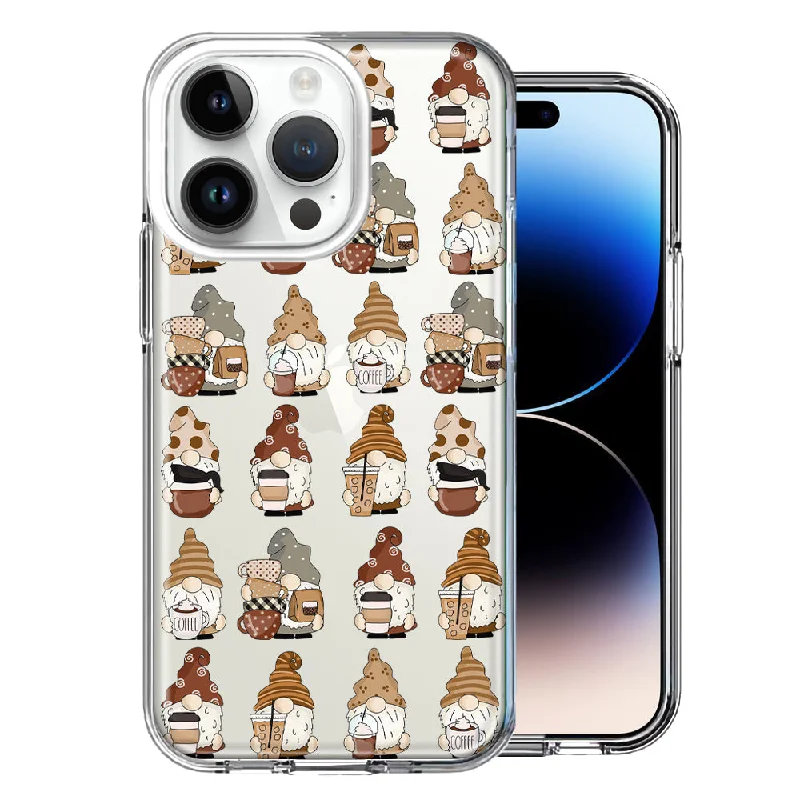 For Apple iPhone 15 Pro Max Cute Morning Coffee Lovers Gnomes Characters Drip Iced Latte Americano Espresso Brown Double Layer Phone Case Cover