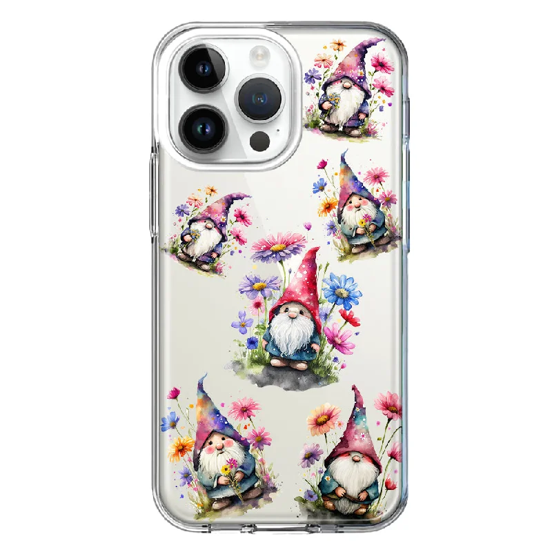 For Apple iPhone 15 Pro Max Cute Pink Purple Cosmos Flowers Gnomes Spring Floral Double Layer Phone Case Cover