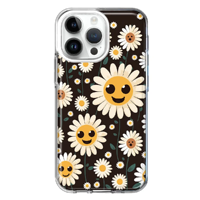 For Apple iPhone 15 Pro Max Cute Smiley Face White Daisies Double Layer Phone Case Cover