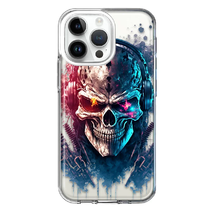 For Apple iPhone 15 Pro Max Cyberpunk Machine Headphones Skull Double Layer Phone Case Cover