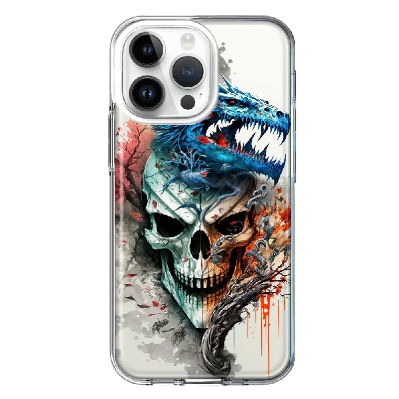 For Apple iPhone 15 Pro Max Fantasy Blue Dragon Dream Skull Double Layer Phone Case Cover