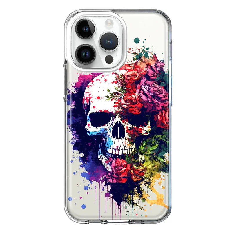 For Apple iPhone 15 Pro Max Fantasy Skull Red Purple Roses Design Hybrid Protective Phone Case Cover