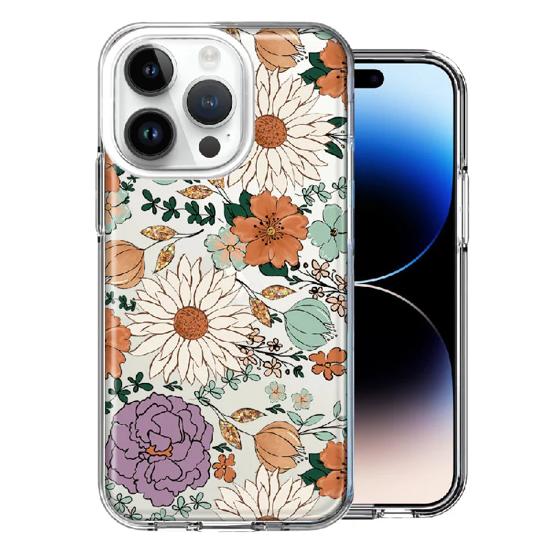 For Apple iPhone 15 Pro Max Feminine Classy Flowers Fall Toned Floral Wallpaper Style Double Layer Phone Case Cover