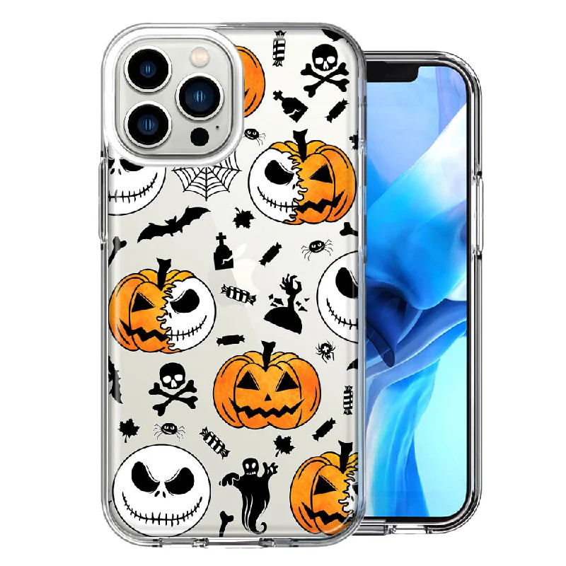 For Apple iPhone 15 Pro Max Halloween Jack-O-Lantern Pumpkin Skull Spooky Design Double Layer Phone Case Cover