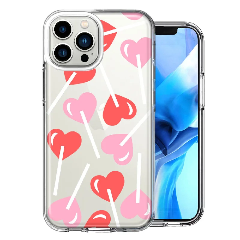 For Apple iPhone 15 Pro Max Heart Suckers Lollipop Valentines Day Candy Lovers Double Layer Phone Case Cover