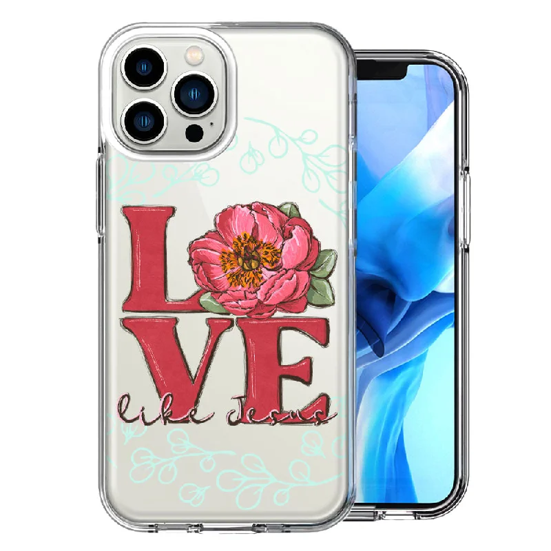 For Apple iPhone 15 Pro Max Love Like Jesus Flower Text Christian Design Double Layer Phone Case Cover