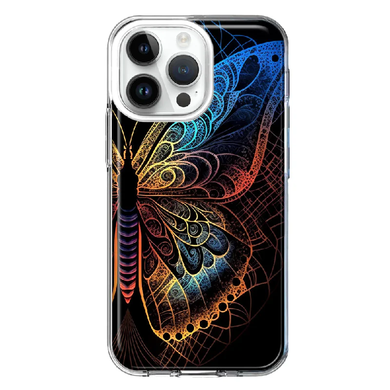 For Apple iPhone 15 Pro Max Mandala Geometry Abstract Butterfly Pattern Design Hybrid Protective Phone Case Cover